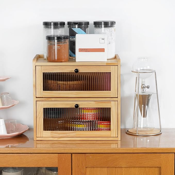 Sunhoo Bread Box for Kitchen Countertop Wooden Bread Storage Container Bin 2 Layer Breadbox Holder Large Capacity Keeper Vintage Farmhouse Food Organizer Pantry Shelf Acrylic Window（Wood color） - Image 7