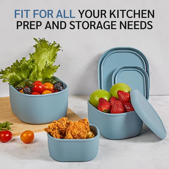 ISSEVE 12Pcs/Set Nesting Silicone Food Storage Containers with Lids | BPA-free, Reusable, Meal Prep Containers, Small Freezer Portions, Dishwasher Cleaning, Nested Cabinet Storage, 5 Sizes, Blue - Image 5
