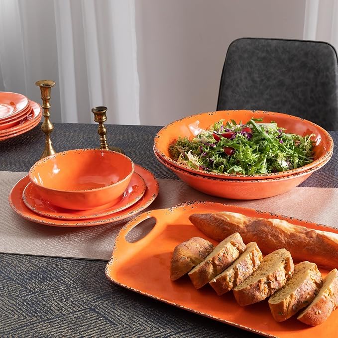 Melamine Serving Tray with Handles, 19“ x 12" Vintage Rustic Large Rectangular Melamine Serving Platter for Serving Food, Breakfast Tray, Set of 2, Dishwasher Safe, Orange - Image 5