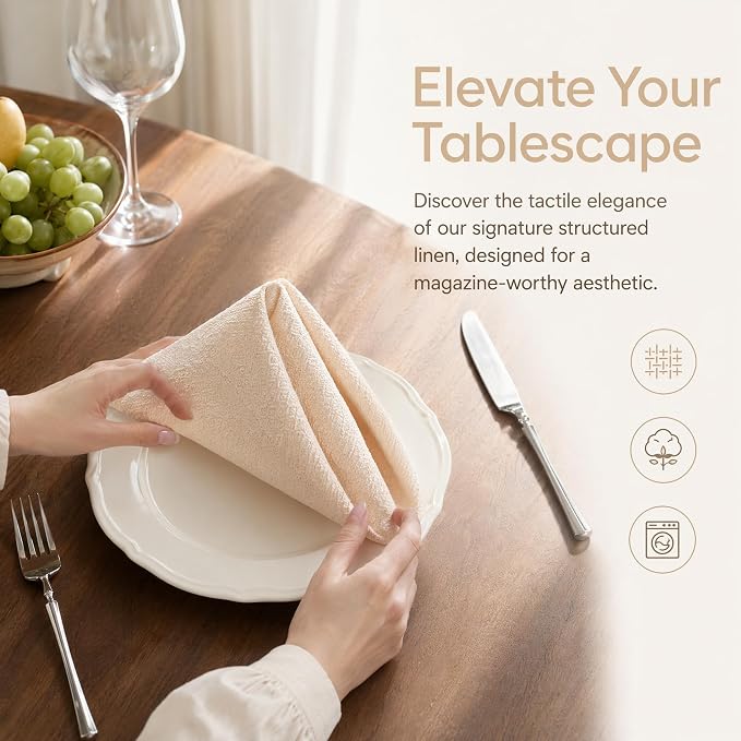 17x17 Solid Beige Cloth Napkins Set of 6 Washable Rustic Decor | Looking for neutral table decor? These washable 17x17 beige linen napkins instantly elevate daily meals and picnics. - Image 6
