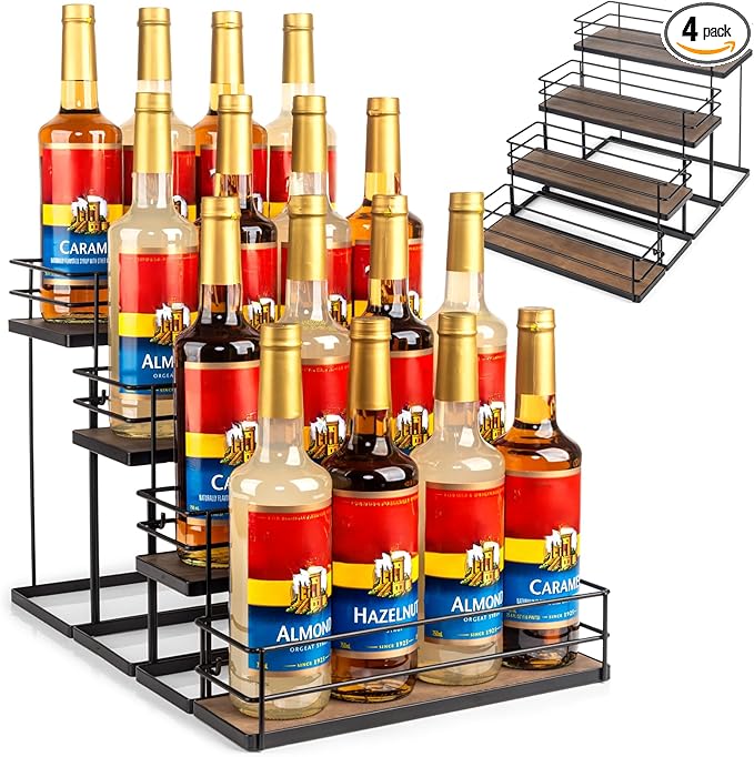 kimilus 16 Bottle Capacity Coffee Syrup Organizer 4 Tier Coffee Syrup Stand Shelf for Coffee Bar Kitchen Small Wine Rack for Bar Family Storage for Syrup Wine Dressing by kimilus