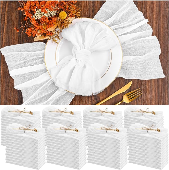 100 Pieces Cloth Napkins White Dinner Cheesecloth Napkins for Wedding,Wrinkled Cloth Napkins Bulk for Home Party Rustic Table Decoration, 17 x 17 Inch by Teruntrue