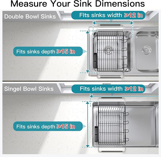 JASIWAY Black Dish Drying Rack in Sink, Dish Drainer with Utensil Holder | Over The Sink Expandable Stainless Steel Strainer Dryer Rack for Small Kitchen, Counter Space Saving, Fast Drain, Rustproof - Image 3