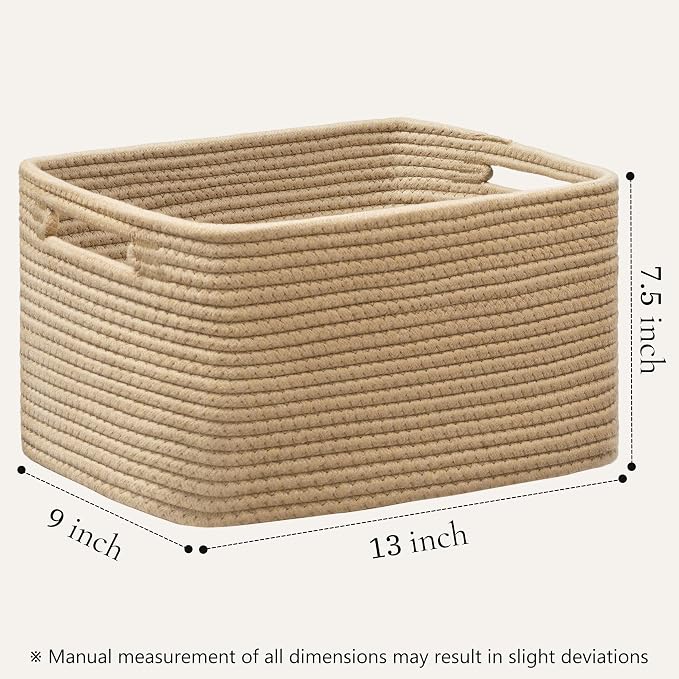 4 Pack Storage Baskets for Organizing, Woven Baskets for Shelves, Brown | 13"Lx9"Wx7.5"H, Woven Basket, Cotton Rope Basket, Toy Storage, Cube Shelf, Gift Baskets Empty, Home Decor - Image 2