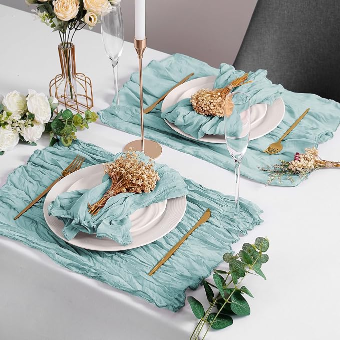 LZY 120 Pack Gauze Cheesecloth Napkins 20x20 Inch Dinner Cloth Napkins, Soft Boho Table Napkins Rustic Wrinkled Cheese Cloth Napkins Bulk for Wedding Party Baby Shower Event Decor (Light Blue) - Image 6