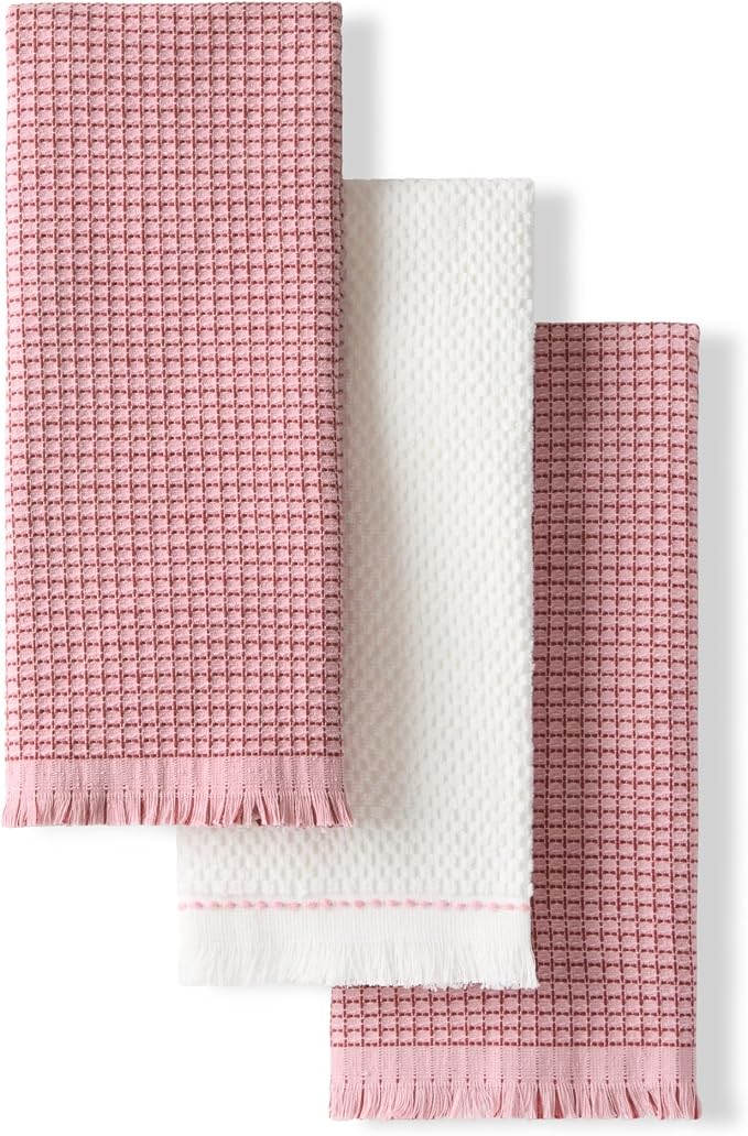 KitchenAid Gourmet Series Gridlines Kitchen Towels 3-Pack Set, 100% Cotton Absorbent, Dried Rose, 18"x28" by KitchenAid