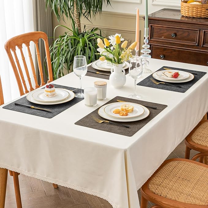 Romanstile Vinyl Placemats Set of 8, Reversible Faux Leather Heat Resistant Wipeable Table Mats, Waterproof Washable Non-Slip Table Placemats for Dining/Kitchen/Party/Outdoor (Grey Brown, 12" x 17") - Image 2