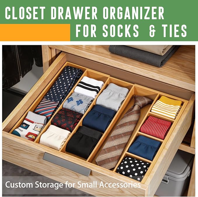 Bamboo Expandable Drawer Organizer, 15"-22" Storage Tray | Expandable 15"-22" bamboo drawer organizer with removable dividers, customizable storage for kitchen, makeup and office. - Image 7