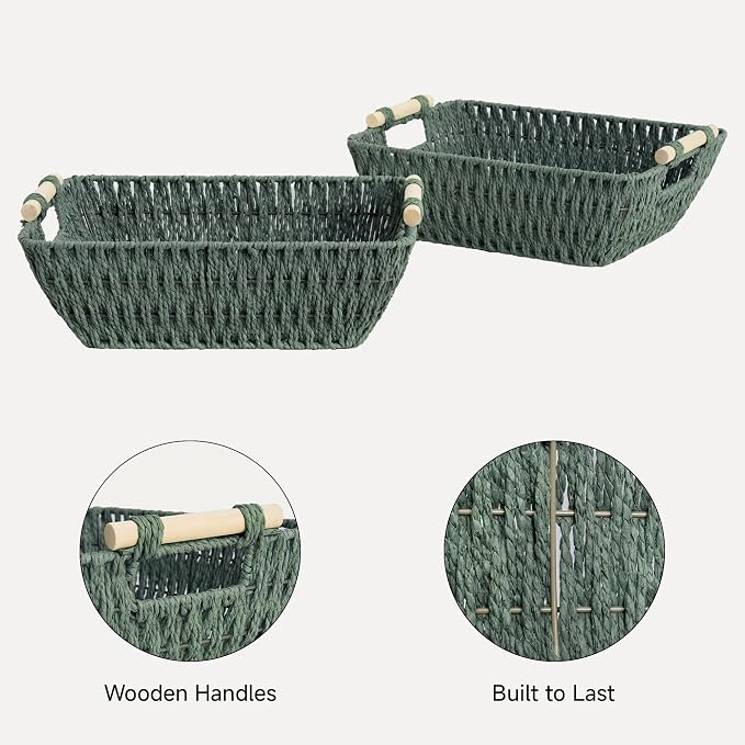 Storageworks Wicker Storage Basket, Baskets For Storage, Bosana Green - Image 4
