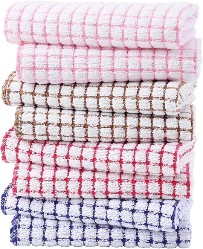 Kitinjoy Cotton 8 Pack Terry Kitchen Towels, Mix Colour | 16 x 25 Inches Super Soft and Absorbent Dish Towels, Quick Drying hand towels for kitchen Drying by Kitinjoy