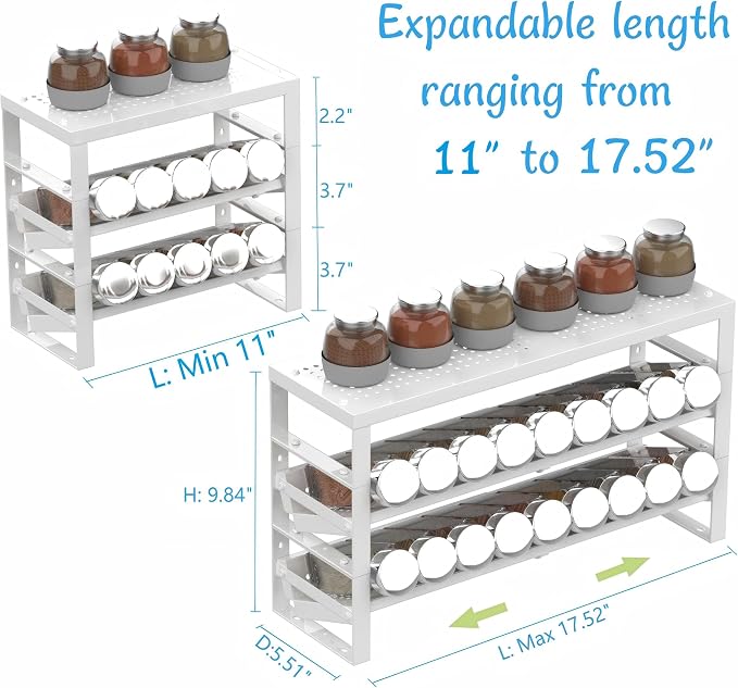 Jojocross Expandable, Stackable, Adjustable Spice Rack kitchen Organizer,Metal Pantry Storage Shelves - Multi-Tier Shelf for Cabinet, Countertop, Pantries, Cupboard or Wall Mount,White - Image 5