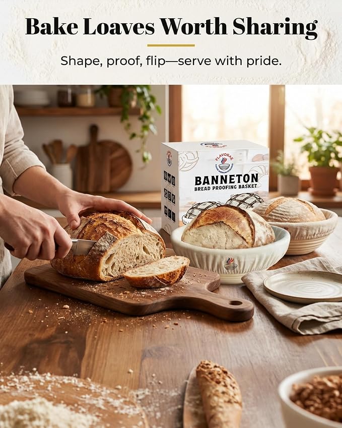 Banneton Bread Proofing Basket with Liners - Natural Rattan Dough Riser, Sourdough Bread Basket, Artisan Bread Loaves, Homemade Bread Making - 2 Pack 9 " Round Basket - Image 5