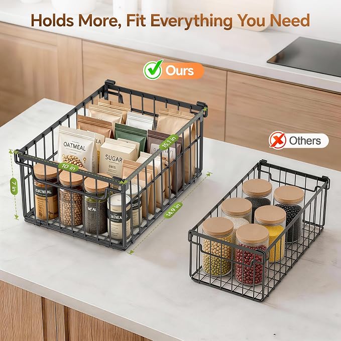 Freezer Organizer Bins, 6 Pack Enlarged Baskets for 5-9 Cu.FT Deep Freezer | Stackable Chest Freezer Organizer Bins, Foldable with Handles, Black Storage Container Baskets for Sort Frozen Meats - Image 2