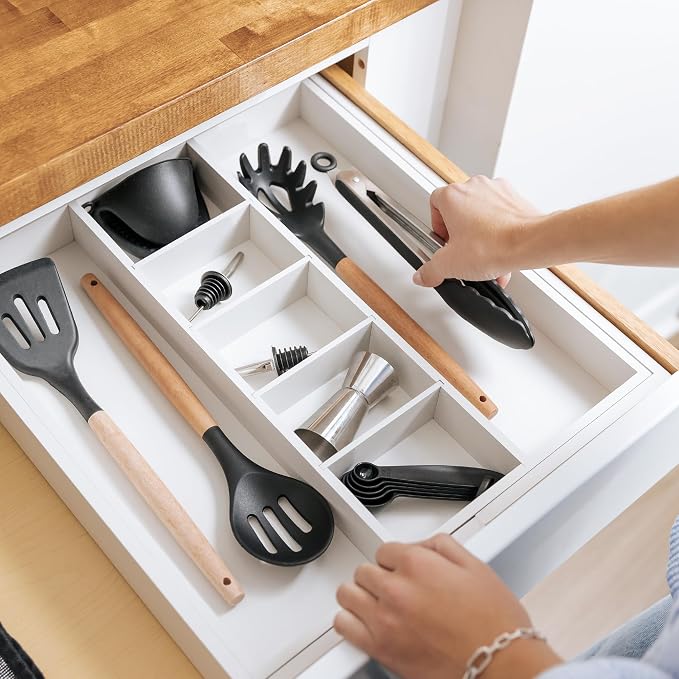 Utensil & Junk Drawer Organizer, 16-28 in, White Bamboo | Food-safe contract grade, 100% sustainable wood, non-slip, adjustable - Image 6