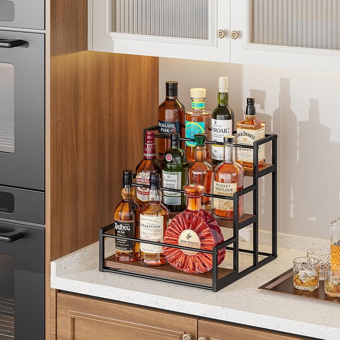 THYGIFTREE Liquor Bottle Display Shelf, 3 Tier Coffee Syrup Rack Organizer & Bar Shelf Stand for Liquor, Whiskey, Spirits, Coffee Station & Home Bar - Image 4