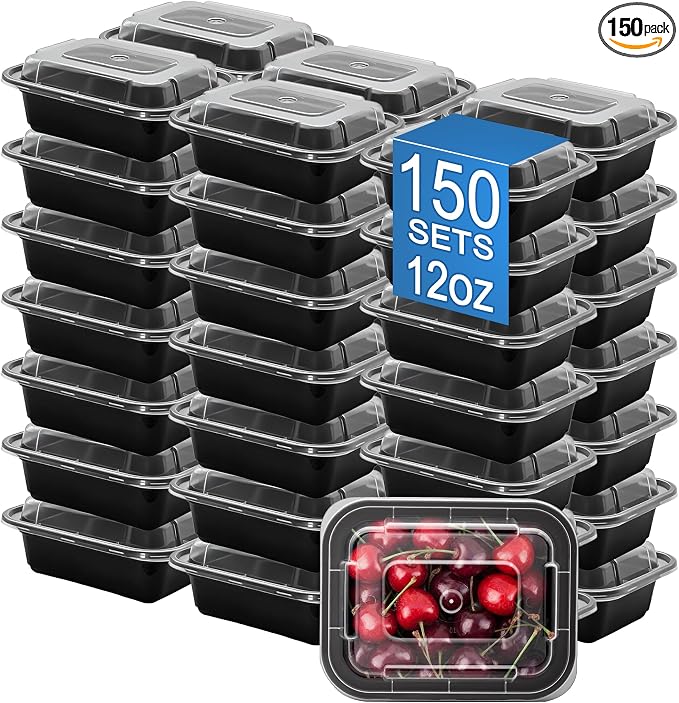 12oz Food Storage Containers with Lids, 150 Sets Disposable Meal Prep Boxes | Small Single Serving Meal Prep Boxes,Leak-Proof, Microwave Freezer Safe,To-Go Containers For Portion Control & Catering by Apsic