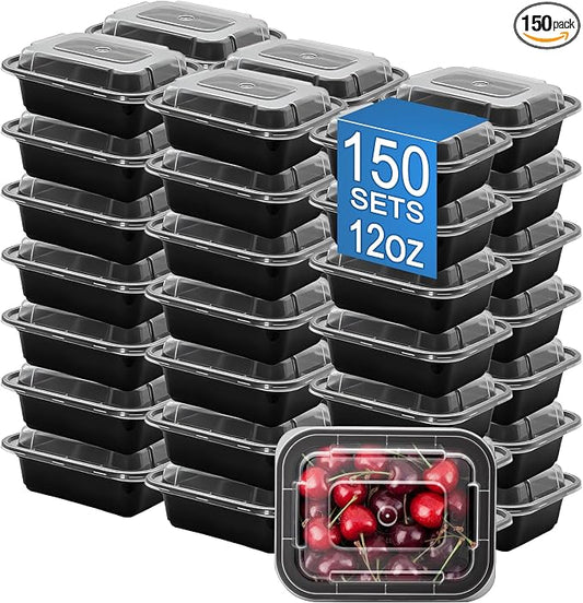 12oz Food Storage Containers with Lids, 150 Sets Disposable Meal Prep Boxes | Small Single Serving Meal Prep Boxes,Leak-Proof, Microwave Freezer Safe,To-Go Containers For Portion Control & Catering by Apsic