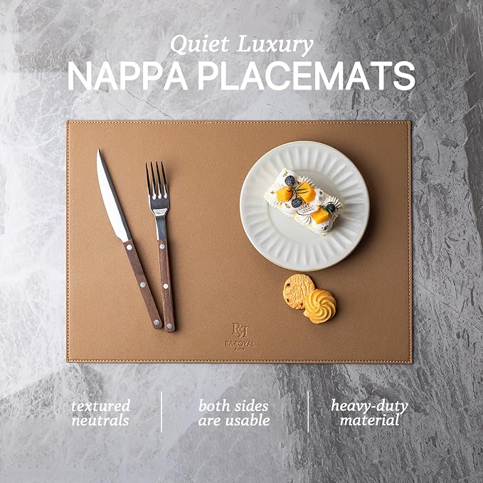 Baroyal Faux Leather Placemats Set of 8 Vinyl Washable Wipeable Table Mats for Kitchen Dining Table Heat Resistant Waterproof Indoor/Outdoor Placemats Non-Slip Easy Clean Place Mats (British Khaki) - Image 2