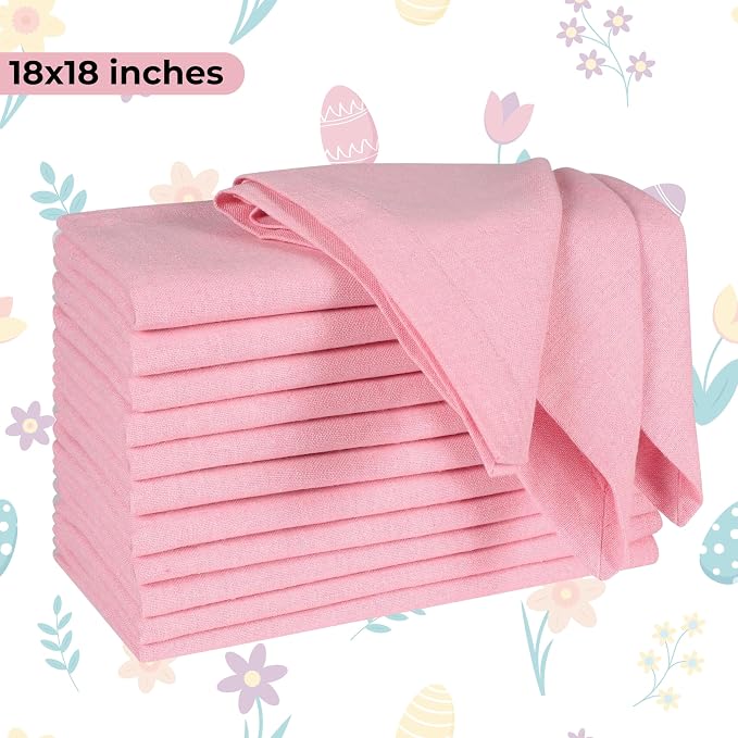 Bedding Craft Cotton Cloth Napkins Set of 12 – 18x18 Baby Pink – Soft Machine Washable Fabric Napkins for Weddings, Thanksgiving, Christmas & Everyday Dining - Image 3