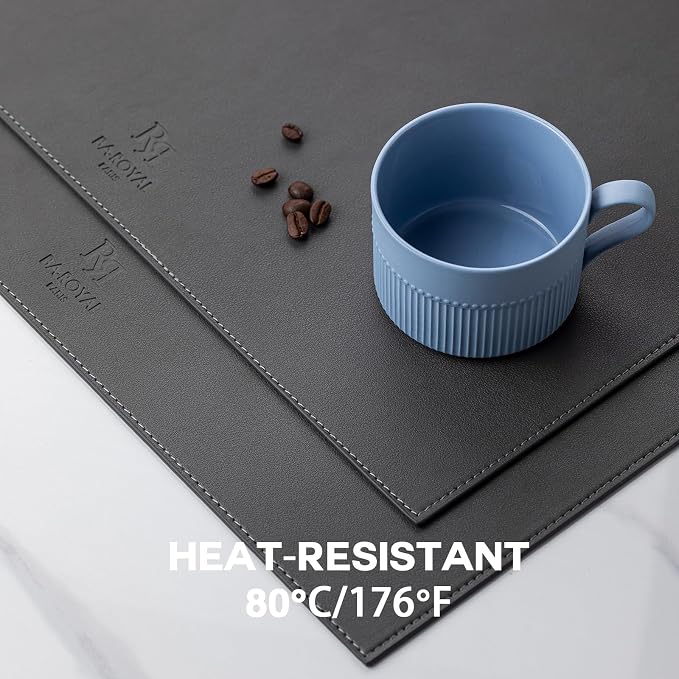 Baroyal Faux Leather Placemats Set of 12 Vinyl Washable Wipeable Table Mats for Kitchen Dining Table Heat Resistant Waterproof Modern Indoor/Outdoor Placemats Non-Slip Easy Clean Place Mats -Dark Gray - Image 5