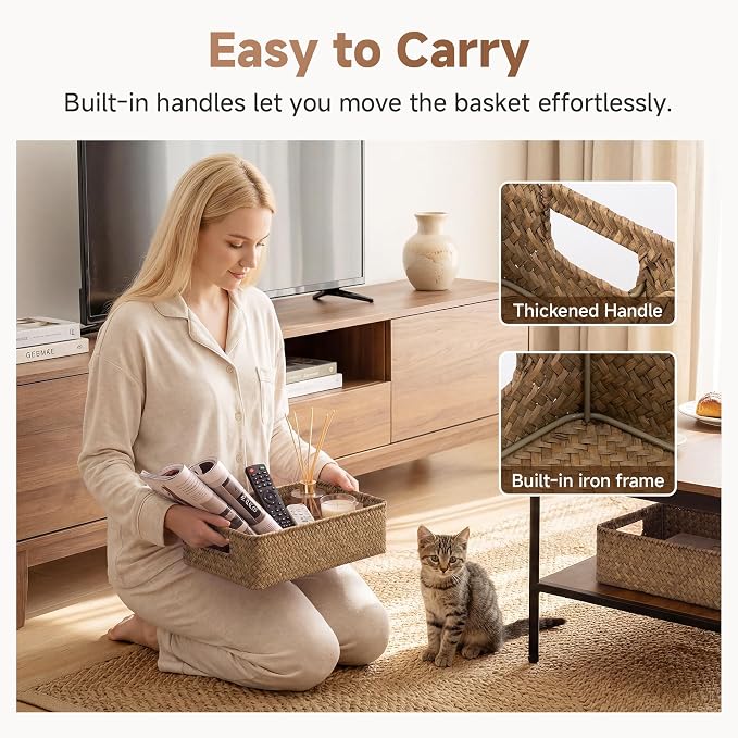 StorageWorks Wicker Baskets for Organizing, Woven Baskets for Storage | Seagrass, Pantry, Bathroom, Kitchen Closet, Table, Decorative, Book, Towel, Magazine, Food, Small, Medium, Rattan, Handle - Image 4