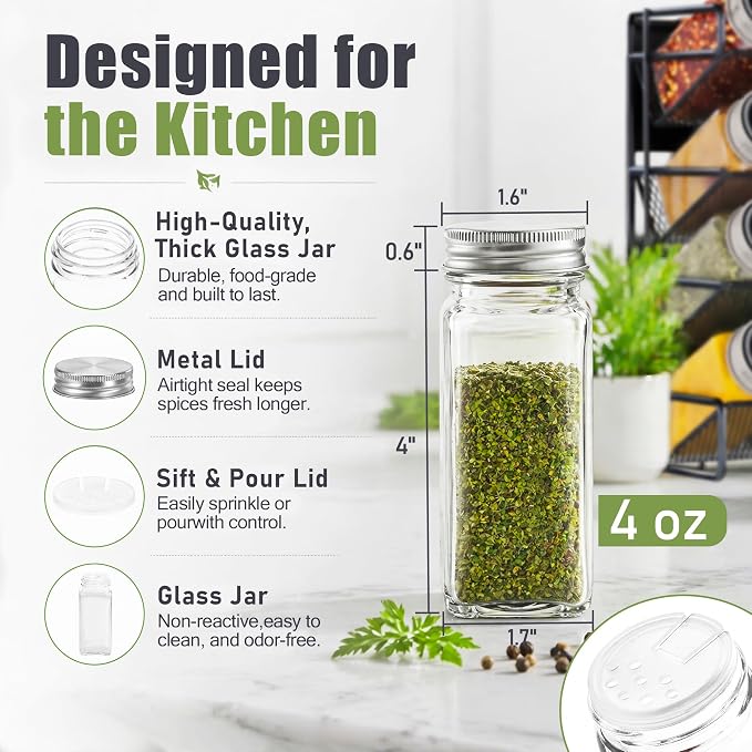 Magnetic Spice Rack Organizer for Refrigerator with 28 Spice Jars, 386 Spice Labels, 4 Hook, Chalk Marker and Funnel Set, Magnetic Shelf for Seasoning Organizer, 13.2'' W x 9.8 H, Black - Image 5