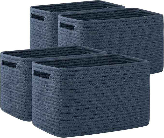 OIAHOMY 4 Pack Storage Baskets for Organizing, Cube Storage Bins for Shelves, Rectangle Storage Baskets With Handles, Woven Baskets for Storage, 12.7''Lx9''Wx7.8''H, Blue by MasterofSpaceOptimization