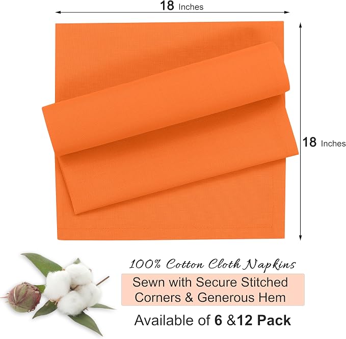 Ruvanti Cloth Napkins Set of 12, 18x18 Inches, 100% Cotton, Washable, Soft & Absorbent, Perfect for Wedding, Christmas, ‎Thanksgiving Dinners - Orange Peel - Image 8