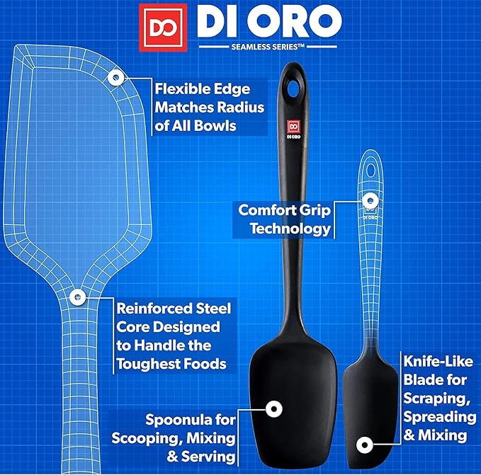 DI ORO Silicone Spatula Set - Rubber Kitchen Spatulas for Baking, Cooking, & Mixing - 600°F Heat-Resistant & BPA Free Silicone Scraper Spatulas for Nonstick Cookware - Dishwasher Safe (5pc, Black) - Image 4
