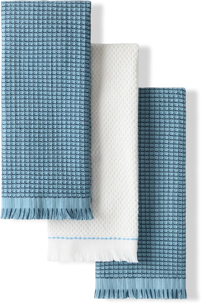 KitchenAid Gourmet Series Gridlines Kitchen Towels 3-Pack Set, 100% Cotton Absorbent, Blue Velvet, 18"x28" by KitchenAid