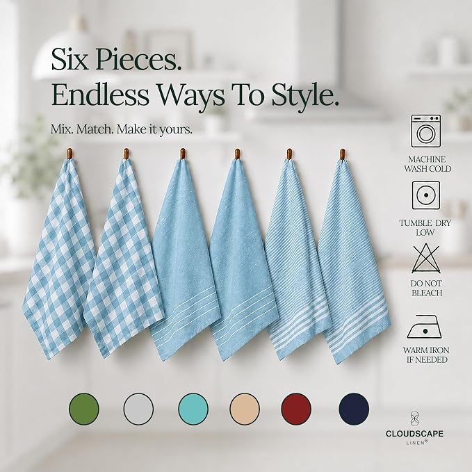 CSL Premium Kitchen Towels Set of 6,Highly Absorbent,Quick Dry,18x28, Aqua - Image 3
