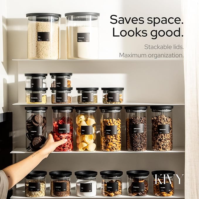 KIVY Large Glass Jar with transparent Glass Lid [100oz] Sealed glass canisters with airtight lid - Black canister - Laundry pod jar - Rice Storage jar - Flour and sugar containers - Flour Canister - Image 3