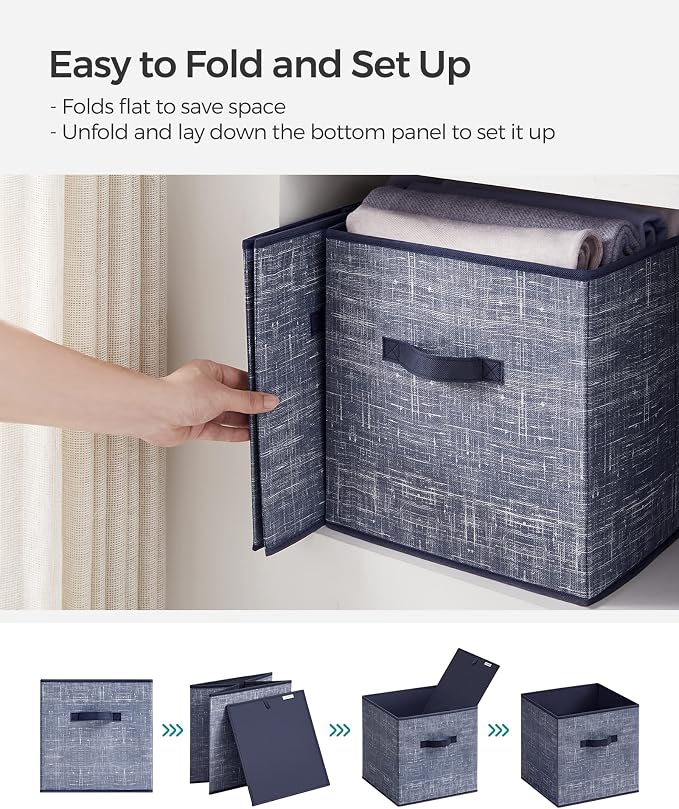 SONGMICS Storage Cubes, 13-Inch Non-Woven Fabric Bins with Double Handles, Set of 6, Closet Organizers for Shelves, Foldable, for Clothes, Misty Blue UROB033I01 - Image 6