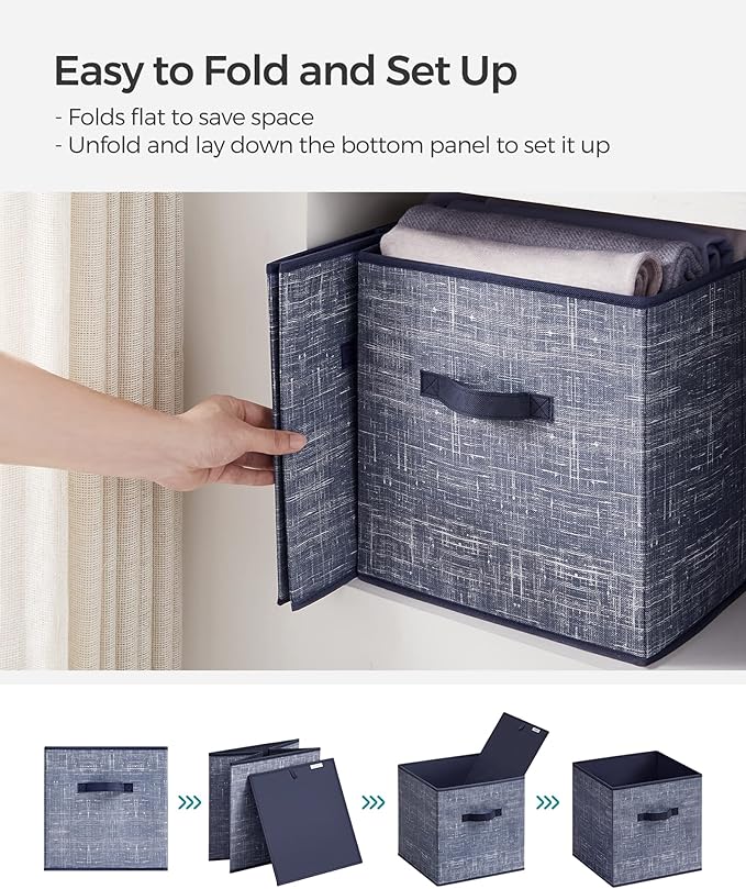 SONGMICS Storage Cubes, 11.8-Inch Non-Woven Fabric Bins with Double Handles, Set of 6, Closet Organizers for Shelves, Foldable, for Clothes, Misty Blue UROB030I01 - Image 6