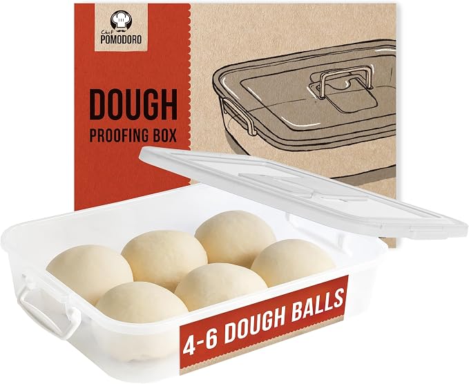 Chef Pomodoro Pizza Proofing Box, 14x11 In, Fits 4-6 Dough Balls, Grey | Stackable Transparent Dough Tray with Carry Handle, ABS Plastic Pizza Dough Container for Bread Proofing by ChefPomodoro
