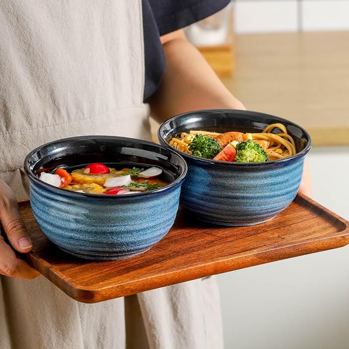 Hasense Cereal Bowl Set of 6, 20 Ounces Ceramic Soup Bowls Set for Kitchen, Suit for Cereal Soup Rice Pasta Salad Oatmeal, Microwave and Dishwasher Safe(Blue) - Image 3