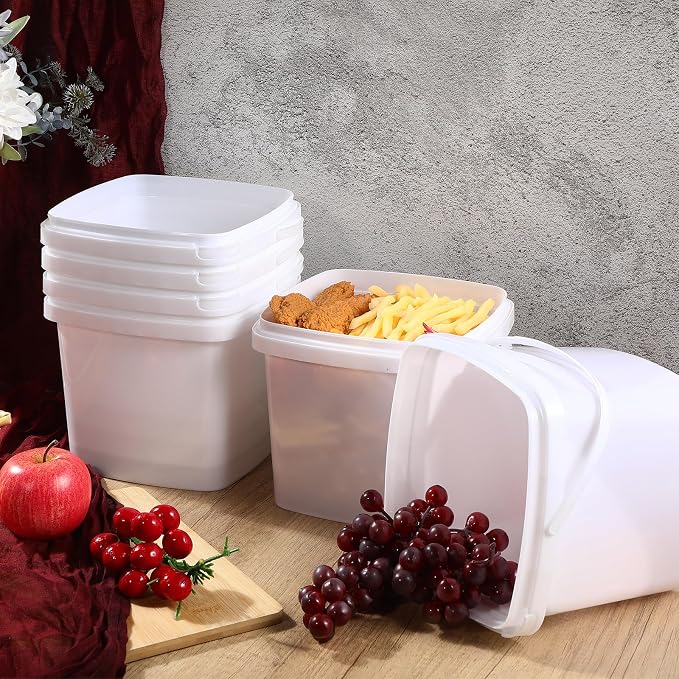 24 Pack5 Qt/169 Oz/5 L Thicken Plastic Buckets with Lids & Handles, Ice Cream Container, Food Grade, Freezer Safe, Sealable Square Reusable Storage Bucket, All Purpose Pails for Soup Fruit Deli - Image 4