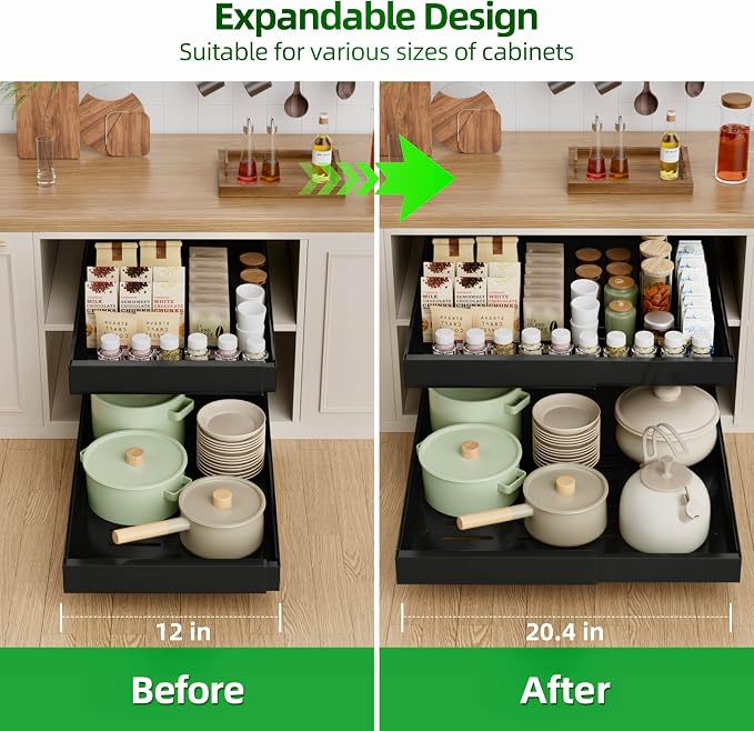 PAKETA 2 Pack Expandable Pull Out Cabinet Organizer,21" Deep | Pull Out Drawers for Cabinets with width from 12" to 20",Sliding Drawers for Cabinets with Upgrade 3 Slide Rails,hold 65 lbs - Image 4