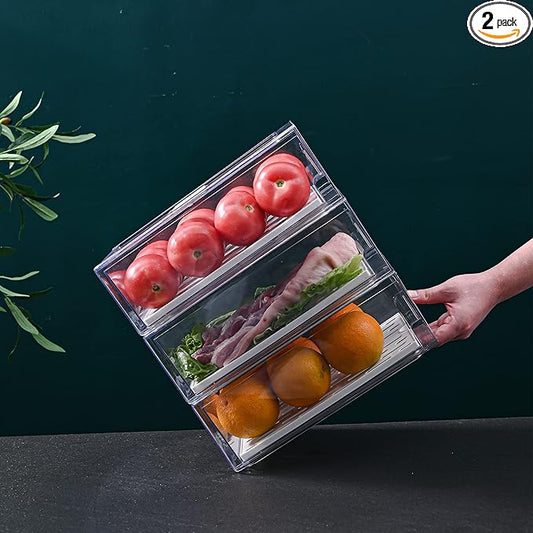 Diskary Fridge Organizer, Stackable Refrigerator Organizer Bins, Reusable Food Storage Containers, Fridge Drawer Organizer in Home Kitchen, Barbecue Shop, Restaurant, BPA-Free (2 Drawers, Medium) by Diskary