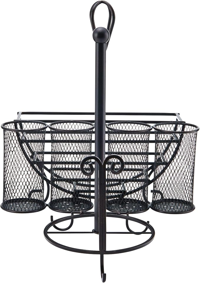 Mikasa Gourmet Basics Avilla Picnic Caddy, Antique Black Finish, Paper Plate Organizer with Flatware Canisters and Paper Towel Spindle, 15 x 14 x 13 in - Image 3
