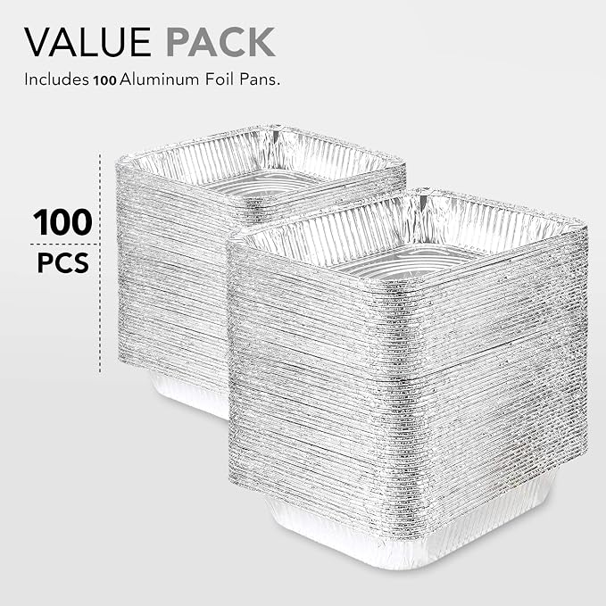 Stock Your Home Aluminum Pans 9x13 Disposable Foil Baking Pans (Pack Of 100) - Half Size Steam Table Deep Pans - Tin Foil Pans Great for Cooking, Heating, Storing, Prepping Food - Image 3