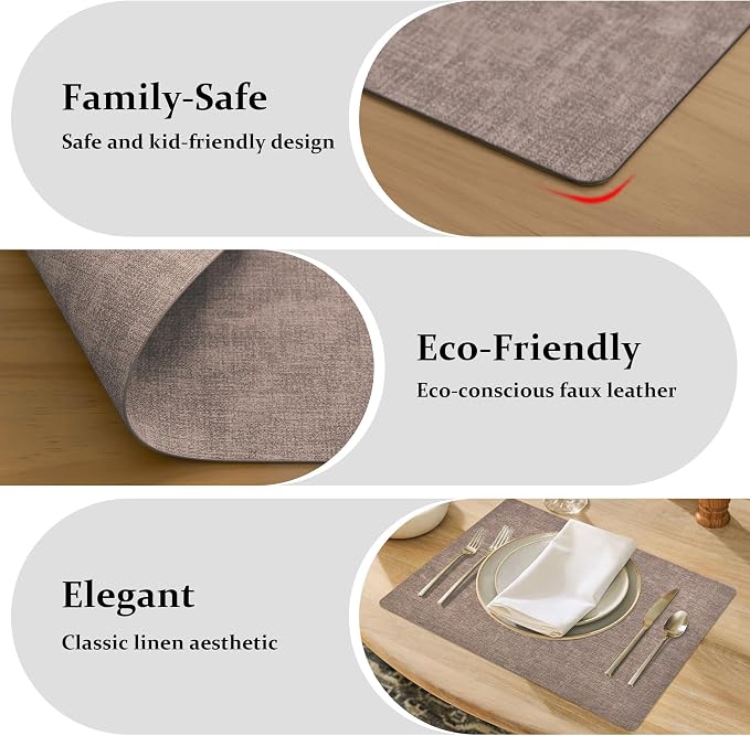 FROMHEART Faux Leather PU Placemats Set of 12 (Dark Coffee,11.8" x 17") | Waterproof,Heat/Oil Stain-Resistant Table Mat–Reversible,Non-Slip,Easy to Clean Place Mats for Kitchen,Dining,Indoor/Outdoor - Image 7