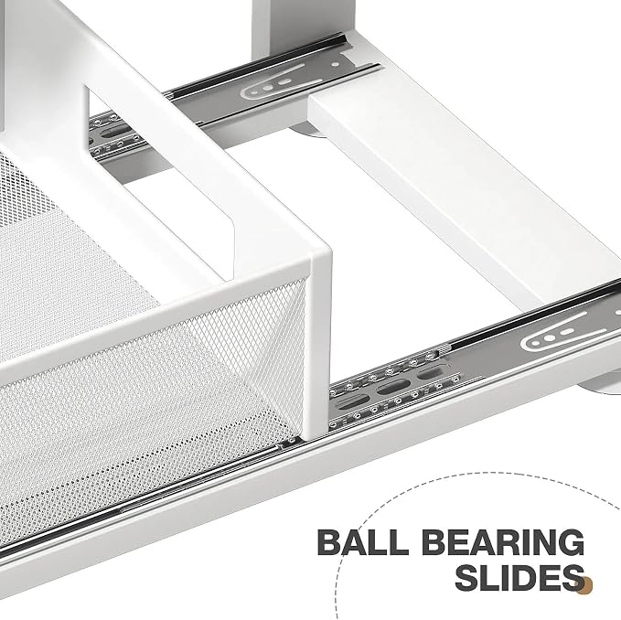 2 Pack 18.5IN-Depth Under Sink Organizer With Next-Gen Ball-Bearing Slides,2-Tier Pull Out Cabinet Storage,Height Adjustable Drawer Shelf for Bathroom,Kitchen,Laundry,Cabinet,Pantry-White - Image 3