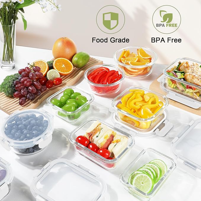 BAYZZ 24 Piece Glass Food Storage Containers with Lids, Airtight Glass Meal Prep Containers for Kitchen, BPA-Free Lunch Box, Microwave and Freezer Safe,White - Image 4