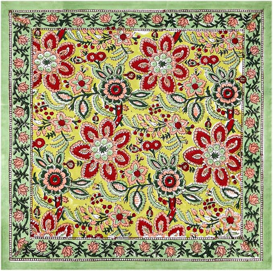 18x18 Inches Cotton Napkins Set of 4, Yellow Green, Washable Hand Block Printed Reusable Cloth Napkins for Dinning, Party, Wedding, Home Decor Autumn by HomeSpunCrafts