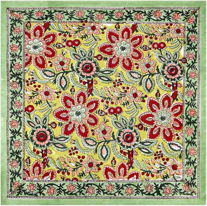 14x14 Inches Cotton Napkins Set of 4, Yellow Green, Washable Hand Block Printed Reusable Cloth Napkins for Dinning, Party, Wedding, Home Decor Autumn by HomeSpunCrafts