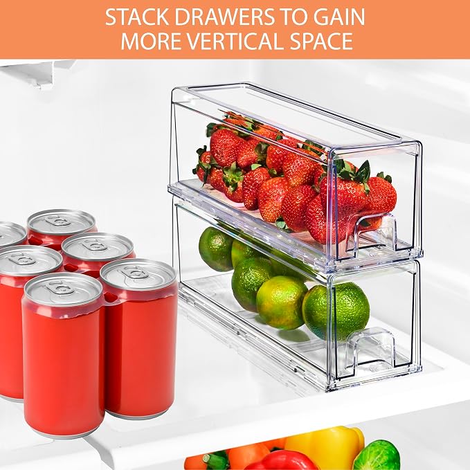 Sorbus Small Clear Storage Drawers (6 Pack) – Stackable Organizer Bins with Pull-Out Drawers for Kitchen, Pantry, or Fridge – Acrylic Storage Bins with Handles - Image 7