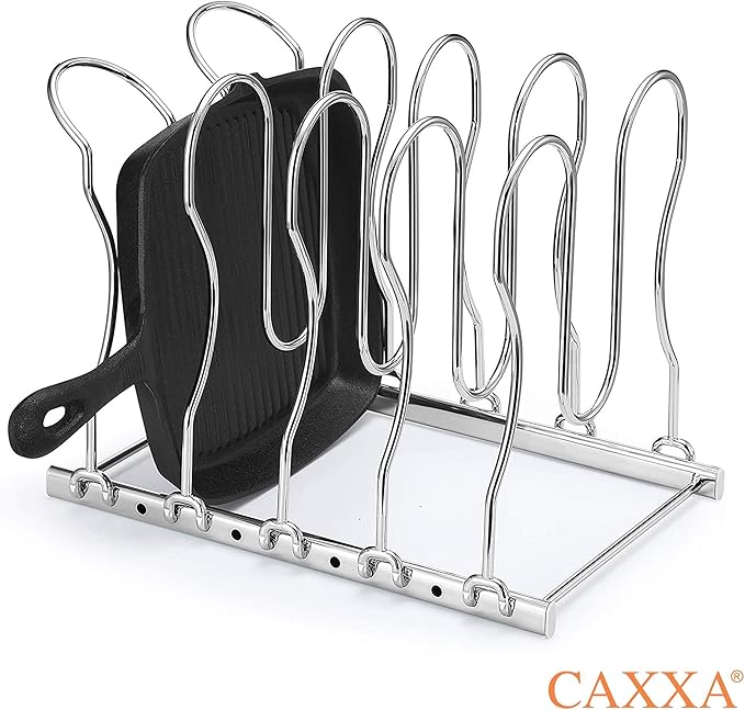 Heavy Duty Pan Rack, Pot Lid Rack, Kitchen Cabinet Pantry Cookware Organizer Rack Holder with 5 Adjustable Dividers, Chrome (Pack of 2) - Image 6