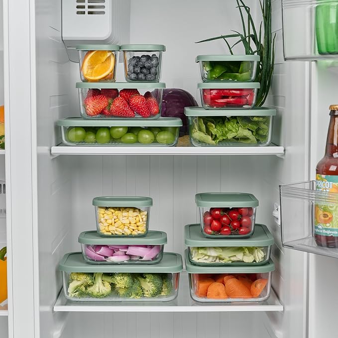 Glass Food Storage Containers with Lids — 12 Piece — 26.5 oz & 40.57 oz Glass with BPA-Free Leakproof Stackable Lids — Microwave, Oven & Dishwasher Safe — Ideal for Meal Prep & More - Soft Sage - Image 4