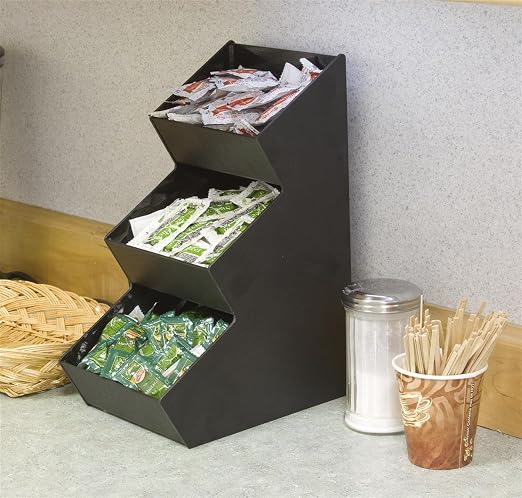 Displays2go Countertop Organizer, Black, 3-Tiered | Pockets for Condiments, Space Saving Design with Open Pockets, Easy to Clean Black Acrylic, 3TCNDBLK02 - Image 2